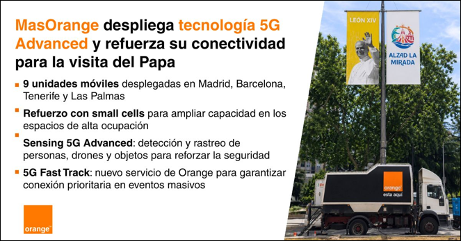 MasOrange refuerza su red y despliega las capacidades avanzadas del 5G Advanced para optimizar la conectividad y la seguridad durante la visita del Papa MasOrange refuerza su red y despliega las capacidades avanzadas del 5G Advanced para optimizar la conectividad y la seguridad durante la visita del Papa
