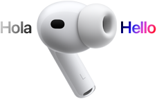 AirPods Pro 3, auricular con almohadilla de silicona, Traducción en Tiempo Real cambia texto en español que dice «hola» a texto en inglés que dice «hello»