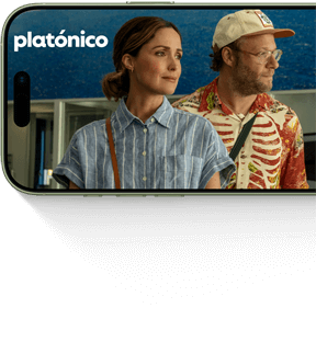 iPhone 17, parte delantera, serie Platónico de Apple TV+ en la pantalla