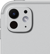 iPad Pro, parte trasera exterior, color plata, sistema de cámaras pro con lente de cinco elementos y flash True Tone adaptativo