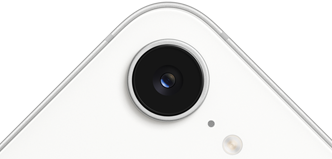 iPhone 17e, parte trasera, color blanco, cámara Fusion en la parte superior